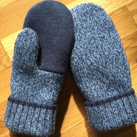 Hand Crafted Accessories - Felted Wool Mittens Handcrafted from Repurposed Sweater - Navy  Blue Tweed